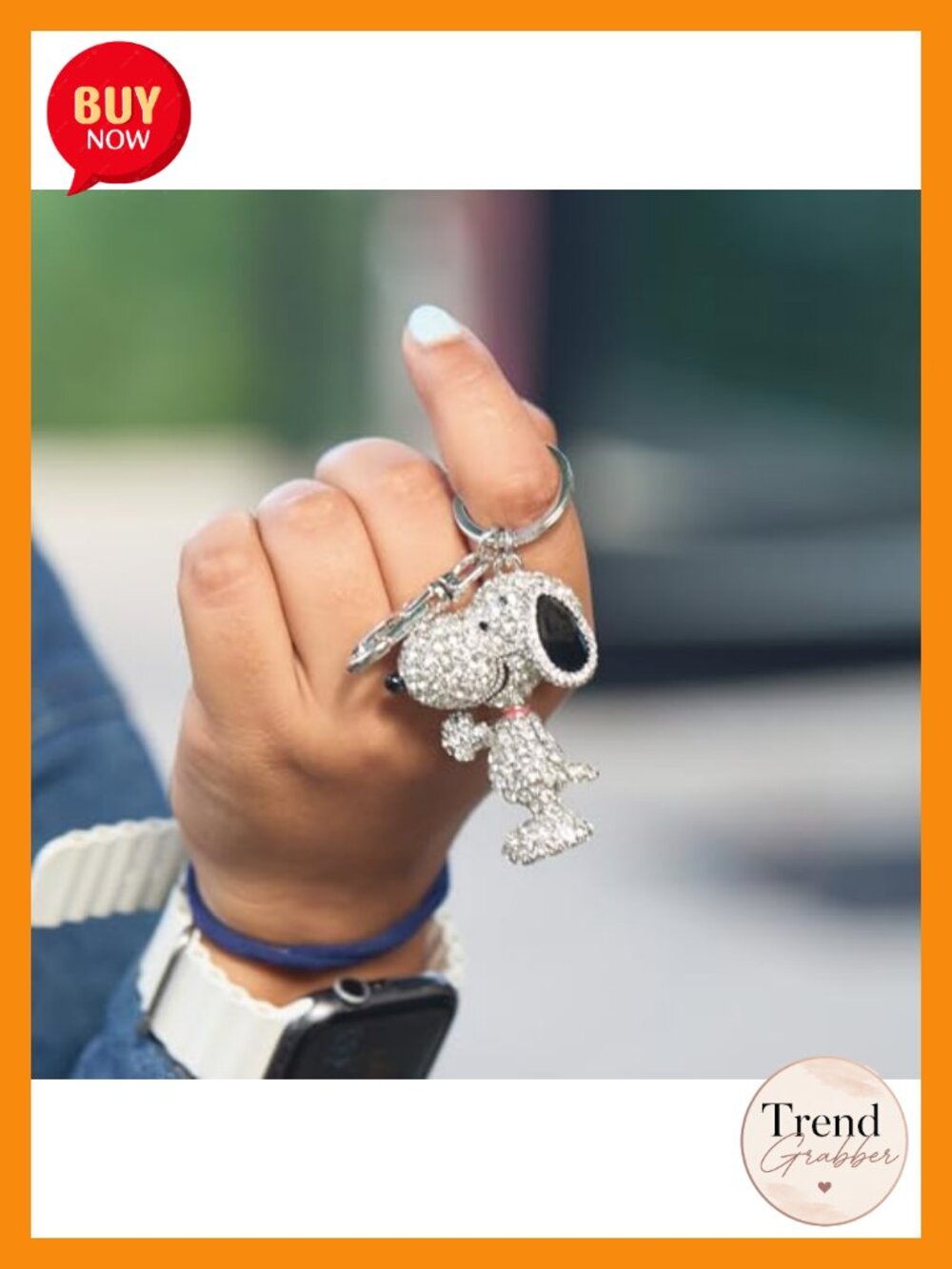 Snoopy Keychain Bag Charm Pave Crystal Rhodium Plated - Picture 4 of 6